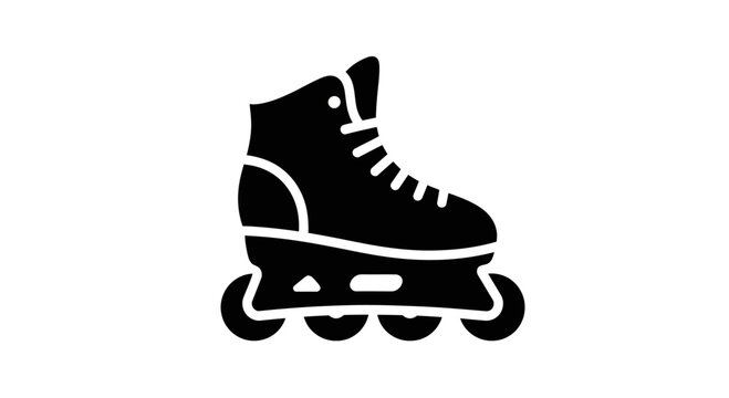 Black silhouette of a roller skate with four wheels on white background