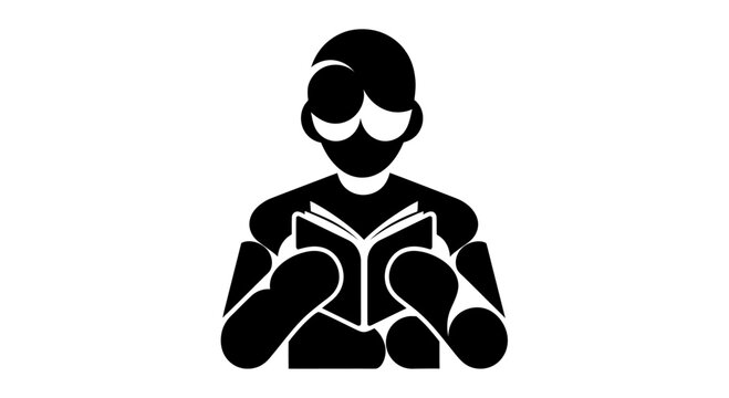 Stylized silhouette of a person reading a book, representing knowledge and education