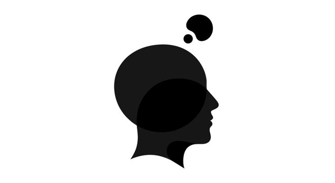 Abstract silhouette of a human head with thought bubbles, symbolizing creativity and ideas.