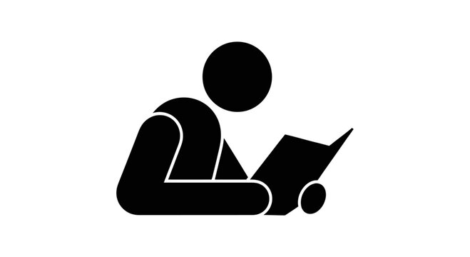 Simple Silhouette of Person Reading a Book, Education and Knowledge Concept Icon
