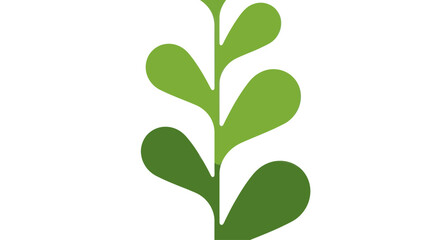 Fototapeta premium Simple green plant stem with leaves, isolated on white background, clean design