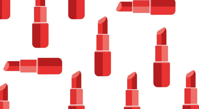 Seamless pattern of red lipsticks on white background, beauty and makeup concept