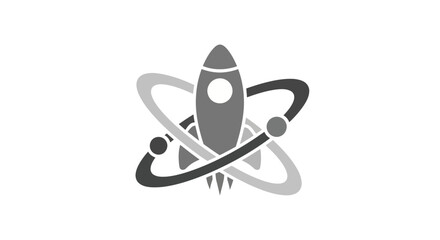 Rocket ship orbiting atom symbol, science and space exploration concept © adlian