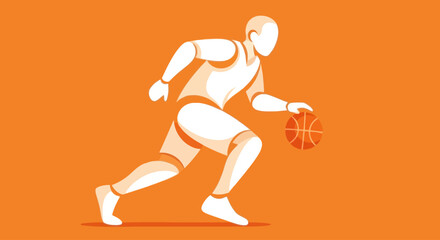 Basketball player dribbling ball, dynamic motion, orange background, sport illustration © adlian