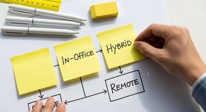 Business strategy, workflow planning, office organization, remote work concept