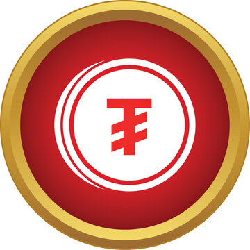 Mongolian tugrik mnt currency symbol in a financial icon with red and gold colors