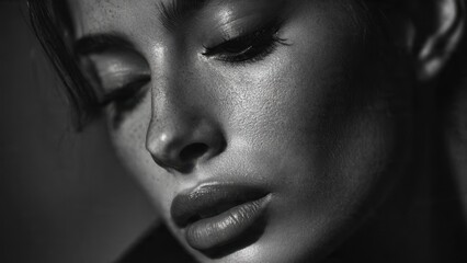 Fototapeta premium Close-Up of Woman's Face in Black and White