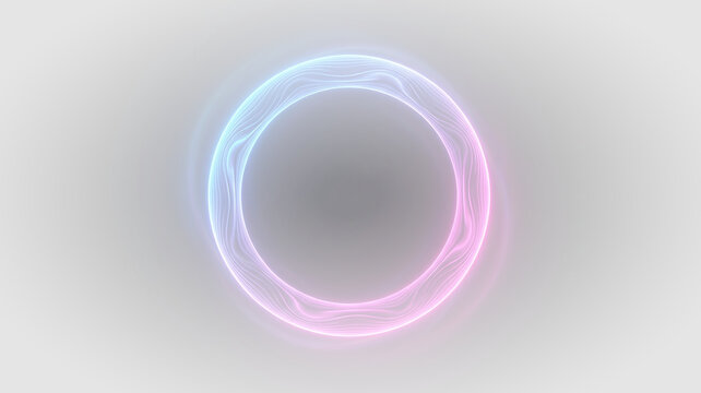 neon glowing circle with blue and pink light waves digital energy background