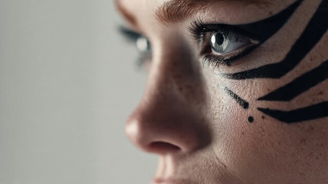 Close-up of Woman with Tiger Stripe Makeup