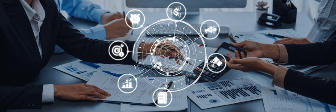 Modern budgeting and financial management icons showing finance, savings, tax, and planning. Budget supports business strategy, budget helps growth, and budgeting ensures financial control. Entice