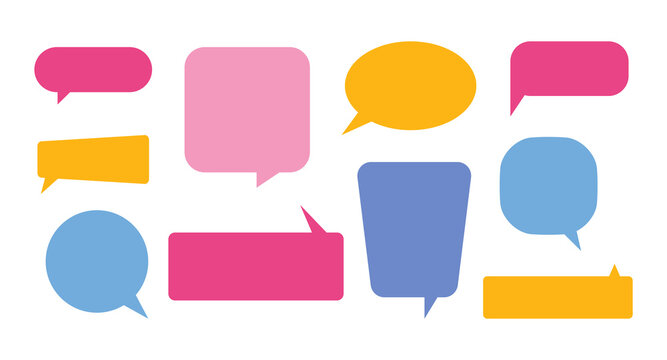Speech bubbles vector set. Multicolored text boxes blank templates.
