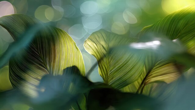Sunlit Green Leaves with Bokeh Background