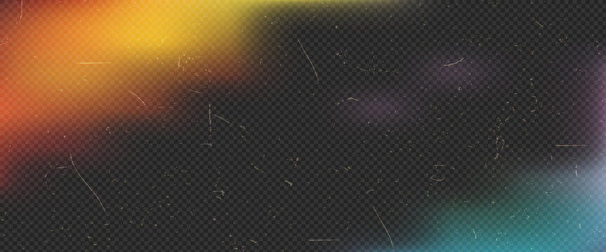 Vintage light leak overlay gradient from warm yellow to cool teal film dust scratches grain noise. Retro analog nostalgic cinematic effect perfect for photo editing