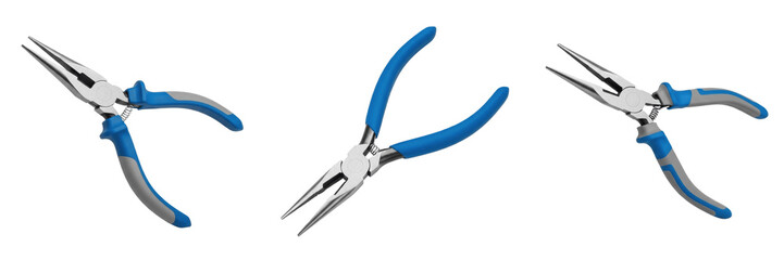 Fototapeta premium Set and collection of Blue Handle Pliers isolated on white transparent png background