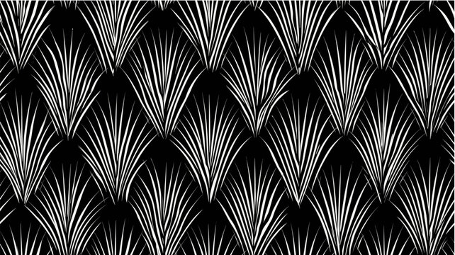 Seamless Art Deco geometric fan repeating pattern. Seamless Art Deco pattern featuring radiating white lines and dots on a black background