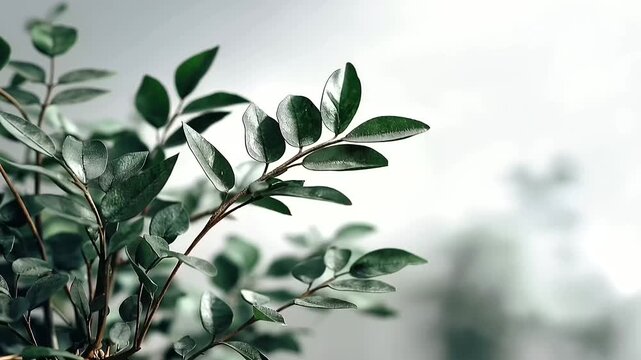 Botanical leaves isolated on white background, defocused minimal natural aesthetic, organic decoration, plant elements, nature-inspired design, simple botanical, with copy space