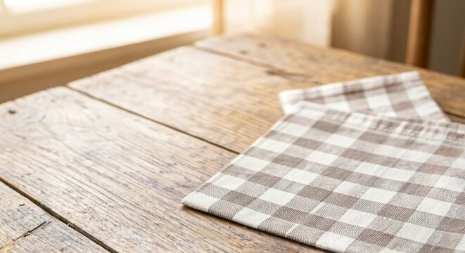 Wooden table with checkered napkin
Mesa de madeira com guardanapo xadrez