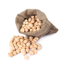 Fototapeta premium Raw chickpeas in bag isolated on white