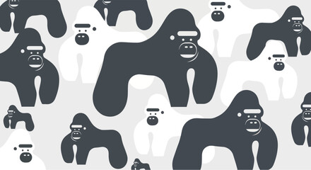 Stylized Gorillas Pattern, Black and White, Minimalist Animal Design © flat
