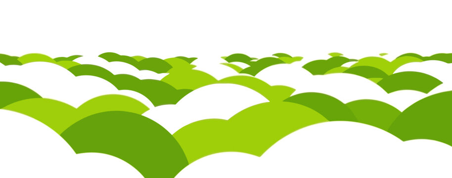Green and white abstract landscape with rolling hills and clear sky