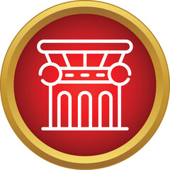 Naklejka premium White architectural greek column capital symbol in a red and gold circle