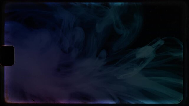 Film frame border overlay with alpha channel in Apple ProRes 4444, transparent isolated element, blue smoke effect, vintage texture, seamless loop, ready for compositing