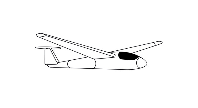 Glider Aircraft Silhouette - Vector Line Art