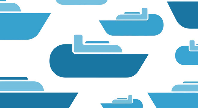 Seamless pattern of blue cruise ship icons on white background