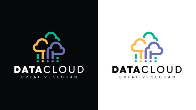 Creative Data Cloud Logo with Digital Connectivity Lines for Cloud Computing and Storage