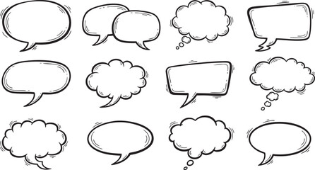 Fototapeta premium hand-drawn speech bubble and comic cloud set, vector collection of empty thought bubbles for social media and marketing graphics.
