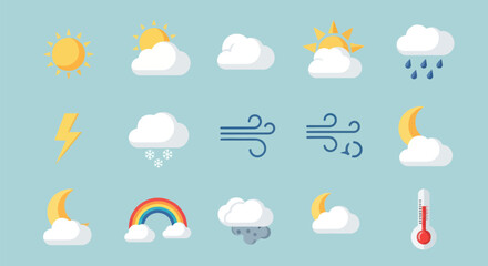 Obraz premium Weather icons sun clouds and symbols