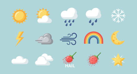 Obraz premium Weather icons sun clouds and symbols