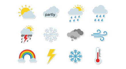 Obraz premium Weather icons sun clouds rain snow and more