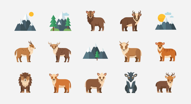 Wildlife animals and mountain landscape