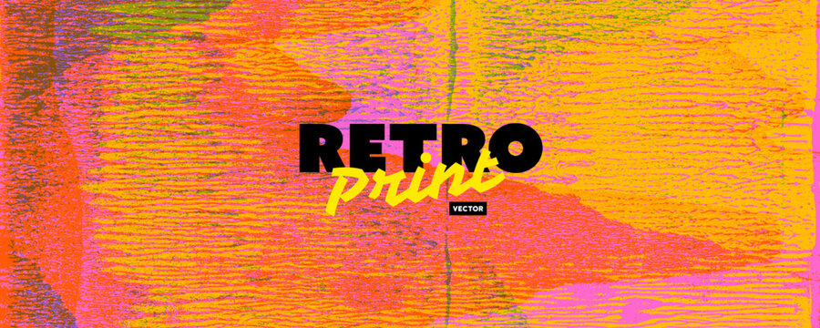 Colorful retro risograph print texture background. Letterpress overlay orange red bg. Hand drawn ink roller overlay texture with text place. Stamp and block print, printmaking monotype effect.