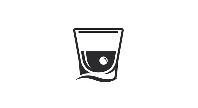 Silhouette of Whiskey Glass with Ice Cube and Liquid, isolated white background