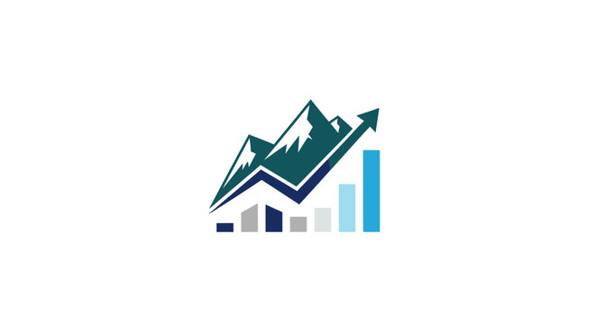 Mountains with Upward Arrow and Bar Chart, Symbolizing Business Growth and Financial Success, Isolated White Background