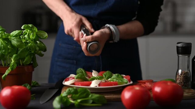 Girl In A Head Chef Apron Seasoning A Delicious Classic Caprese Salad