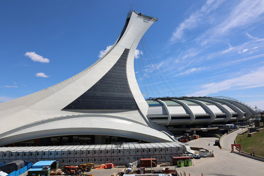 MONTREAL QUEBEC CANADA: The Montreal Olympic Stadium and tower. It's the tallest inclined tower in the world.Tour Olympique stands 175 meters tall and at a 45-degree angle. 