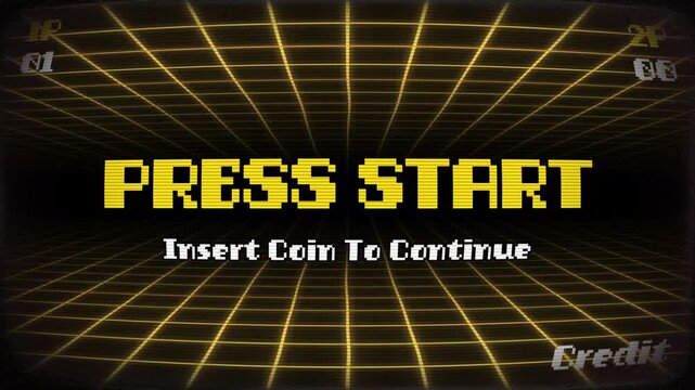 PRESS START Insert Coin To Continue Retro Arcade Game Screen