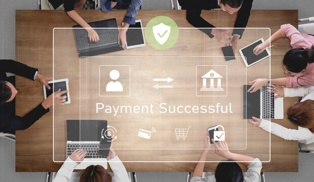 Successful transaction message showing secure payment. Payment confirmed, secured, payment processed, and payment completed with trust and transaction integrity. Vouch