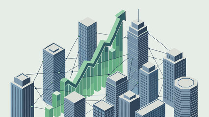 Fototapeta premium A stylized illustration depicting a cityscape linked by a network of connections, perfect for visualizing concepts like global networks, data flow, or