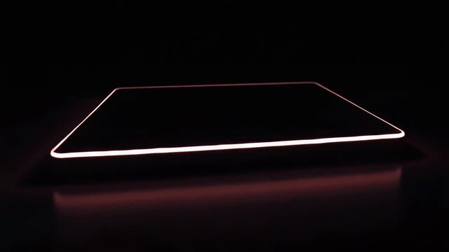 Glowing neon rectangle platform with soft reflection dark minimal modern square and rounded pink