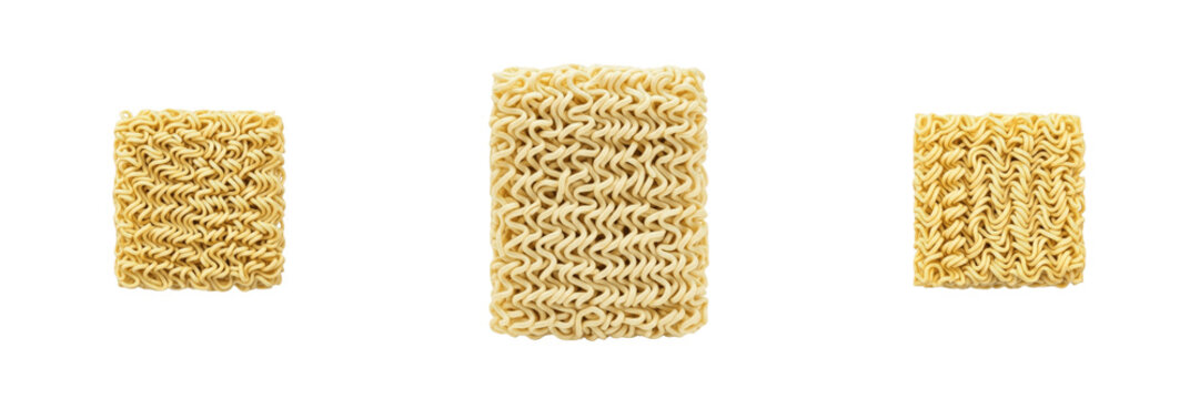 Set and collection of instant noodles brick isolated on white transparent png background