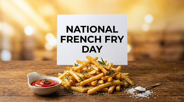 National french fry day celebration with a bowl of crispy potato fries and dipping sauce