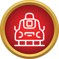 Fototapeta premium Snowmobile outline icon on a red circular background representing winter transportation and recreation