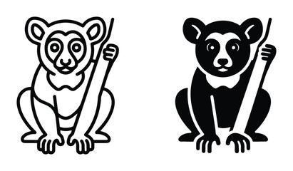 Minimalist lemur vector icons, black and white primate line art, stylized exotic animal mascot set, simple wildlife logo graphics for branding © Sohel