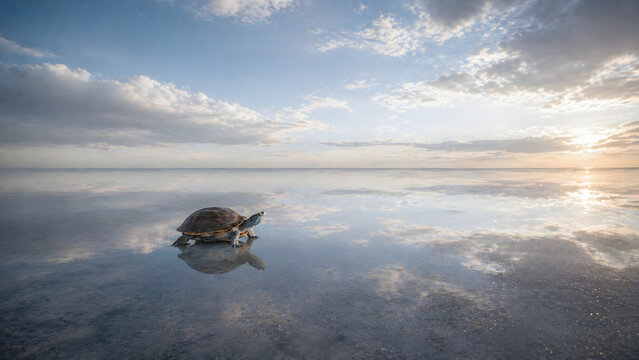 Turtle Reflection Minimal Landscape Background