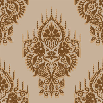 Abstract ethnic ikat seamless pattern block print batik design with ikat ornaments