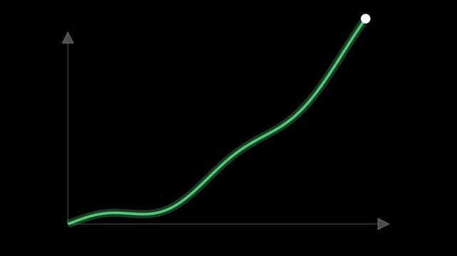 Dynamic Glowing Emerald Financial Line Graph Animation Showing Q1 Earnings Growth Trend. High Quality Corporate Business Stock Overlay for Data Visualization and Statistical Presentations.